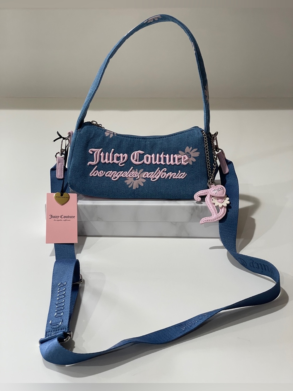 Juicy Couture Daisy For Juicy Denim & Light Pink Logo Shoulder Bag
